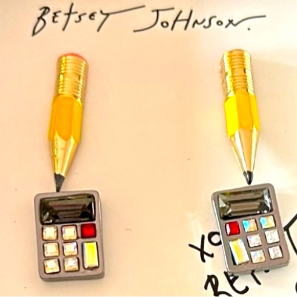 New Betsey Johnson  Pencil & Calculator Stud Earring Set Crystal - Picture 7 of 10